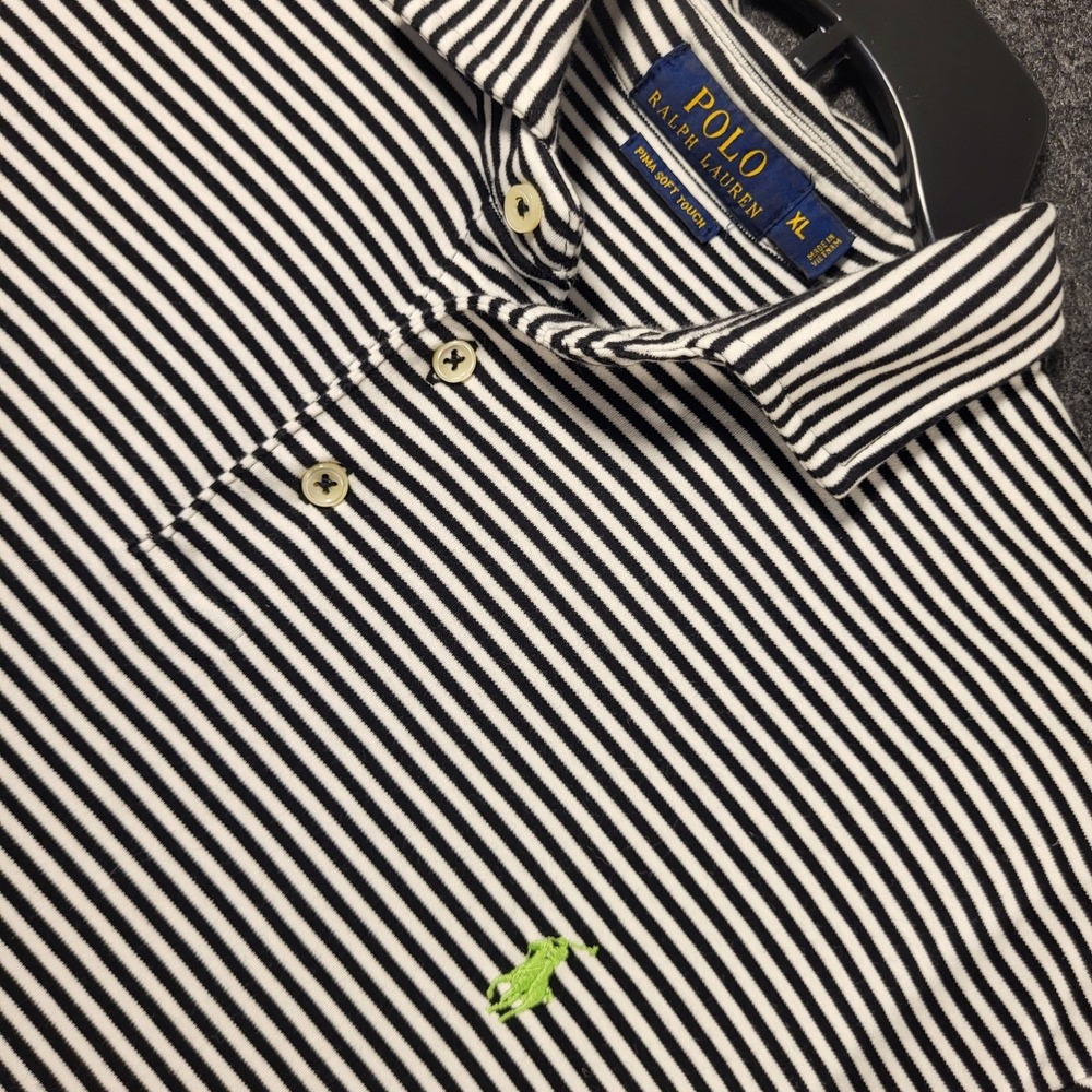 Polo Ralph Lauren Mens XL Pima Soft Touch Striped Polo Shirt Navy White